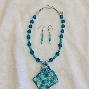 Chocker Necklace and Earrings set 14 inch Artisan Made Signed Aarr Boho